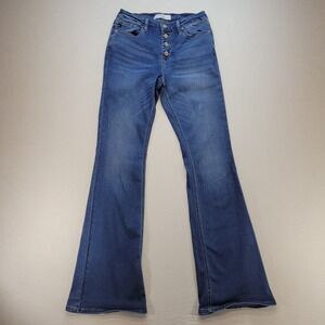 KanCan Jeans Womens 27 Blue‎ Flare Mid Rise Medium Wash Button Fly Stretch Denim